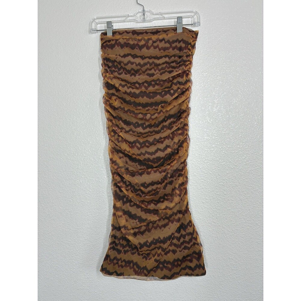 Zara Mesh Skirt XS Brown Ruched Strapless Body Party Boho - Picture 3 of 16